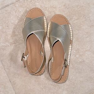 Soludos Gold Leather Espadrille Sandals